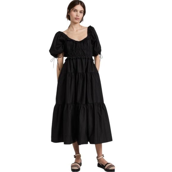 En Saison Dresses & Skirts - En Saison Brielle Poplin Puff-Sleeve Tiered Midi Dress NWT Size XS